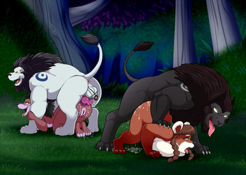 all_fours anal anal_penetration anthro anthro_on_feral anthro_penetrated anus balls bestiality black_body black_fur black_hair bodily_fluids breast_squish breasts countershade_torso countershading cum cum_drip cum_in_ass cum_inside detailed_background dominant dominant_feral dominant_male dripping feet female female_on_feral female_penetrated feral feral_penetrating feral_penetrating_anthro feral_penetrating_female forest fur genital_fluids genitals group group_sex hair hindpaw jewelry knot looking_pleasured male male/female male_penetrating male_penetrating_anthro male_penetrating_female necklace night open_mouth outside paws penetration penis plant red_body red_fur sex squish submissive submissive_anthro submissive_female tail tail_tuft tongue tongue_out tree tuft white_body white_fur lonbluewolf blizzard_entertainment warcraft fenary bear canid mammal pandaren werecanid werecreature worgen 2021 cel_shading digital_drawing_(artwork) digital_media_(artwork) shaded story story_in_description