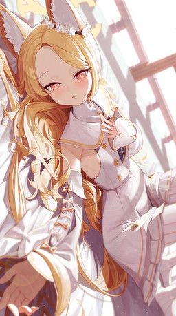accessory animal_ears blonde_hair blush bow_(feature) breasts clothing dress female fluffy_ears hair hair_accessory half-closed_eyes halo hand_on_chest human_and_animal_ears long_hair looking_at_viewer lying_on_ground multi_ear narrowed_eyes on_ground orange_eyes partially_open_mouth sleeveless_dress small_breasts solo white_clothing white_dress young young_female young_humanoid re_naya blue_archive nexon seia_(blue_archive) animal_humanoid canid canid_humanoid canine canine_humanoid fox_humanoid humanoid mammal mammal_humanoid absurd_res hi_res