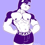 anthro clothed clothing male muscular muscular_male pecs simple_background solo topless topless_male underwear underwear_only fizzyjay buddy_thunderstruck_(series) buddy_thunderstruck_(character) canid canine canis domestic_dog mammal 1:1 digital_media_(artwork) hi_res