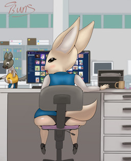 anthro big_butt blush bottomwear butt chair clothed clothing computer desk electronics female footwear furniture group high_heels inside looking_back male open_mouth panties pencil_skirt shoes sitting skirt smile table thick_thighs trio underwear wide_hips angel_buns aggretsuko e621 sanrio fenneko haida_(aggretsuko) retsuko ailurid canid canine fennec_fox fox hyena mammal red_panda spotted_hyena true_fox 2020 digital_media_(artwork)