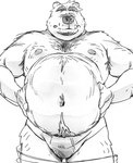 anthro belly big_belly bulge clothing kemono male moobs navel nipples overweight overweight_male simple_background solo underwear yamakake bear mammal 2022 monochrome