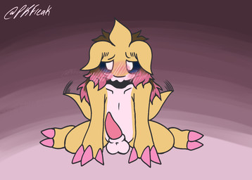 2_toes 3_claws animal_genitalia anthro balls blue_sclera blush blush_lines blushing_profusely brown_hair claws collarbone ears_down erection feet floppy_ears genitals hair looking_at_viewer male nervous nervous_look nude painted_claws pink_claws pink_hair pivoted_ears pupils sheath shy sitting solo spiky_hair tail tail_motion tailwag toes white_balls white_body white_pupils yellow_body pkfreak nintendo pokemon circe_(psykwol) generation_1_pokemon pokemon_(species) sandslash trans_(lore) trans_woman_(lore)