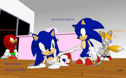 anthro blue_body blue_fur dipstick_tail female fur green_eyes group male markings tail tail_markings text unknown_artist sega sonic_the_hedgehog_(series) knuckles_the_echidna miles_prower sonic_the_hedgehog canid canine echidna eulipotyphlan fox hedgehog mammal monotreme 3d_(artwork) digital_media_(artwork) english_text source_request