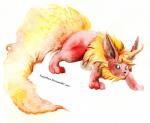 ambiguous_gender black_eyes feral fluffy fur multicolored_body multicolored_fur red_body red_fur simple_background solo two_tone_body two_tone_fur white_background yellow_body yellow_fur fuzzymaro nintendo pokemon eeveelution flareon generation_1_pokemon mammal pokemon_(species) hi_res painting_(artwork) traditional_media_(artwork) watercolor_(artwork)