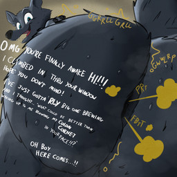 anthro anus big_butt bodily_fluids butt fart fart_fetish farting_at_viewer female female_farting imminent_fart looking_at_viewer looking_back looking_back_at_viewer rude_awakening solo sound_effects sweat sweaty_butt gassipon canid canine canis mammal wolf 1:1 hi_res
