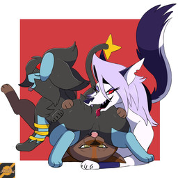 69_position anal anus athletic_wear big_butt black_body black_fur black_hair blue_body blue_fur brown_body brown_fur butt butt_focus cunnilingus dominant dominant_female dominant_feral eyes_closed facesitting female female/female feral feral_on_feral fur genitals green_eyes grey_nose group hair mature_female notched_ear nude nude_female nude_feral olive_eyes oral paws red_eyes red_nose rimming sex sitting_on_another submissive submissive_female submissive_feral teeth thick_thighs tongue tongue_out trio vaginal vulva white_body white_fur white_hair workout_clothing darknsfwindie cartoon_saloon friendlocke helluva_boss mythology nintendo pokemon wolfwalkers coach_cos_(friendlocke) feral_loona_(helluva_boss) loona_(helluva_boss) moll_mactire canid canid_demon canine canis demon eurasian_wolf felid feline generation_4_pokemon hellhound luxray mammal mythological_canine mythological_creature pokemon_(species) wolf 1:1 digital_drawing_(artwork) digital_media_(artwork) hi_res mother_(lore) parent_(lore)
