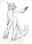 bianka black_and_white bovid breasts caprine female goat hooves horn hybrid looking_at_viewer mammal monochrome sketch smile solo