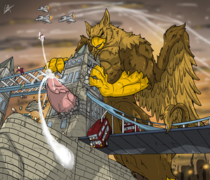 abs aircraft airplane anthro beak biceps bodily_fluids bridge brown_body brown_fur building building_destruction building_penetrated building_sex city city_background city_destruction cityscape claws cum cumshot destruction detailed_background ejaculation erection extreme_size_difference feathered_wings feathers fur genital_fluids genitals group house humanoid_genitalia humanoid_penis jet macro male muscular muscular_anthro muscular_male nude orgasm outside pecs penetration penile penis size_difference sky smile solo tail vehicle wings grilder123 mythology carpo avian gryphon mythological_avian mythological_creature