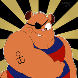 anthro clothing eye_patch eyewear male musclegut muscular overweight overweight_male pink_nose shirt solo tattoo topwear chonkymouse gamba_no_bouken gamba_no_bouken_(series) yoisho mammal mouse murid murine rodent 2025 hi_res