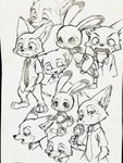 anthro bottomwear clothed clothing duo eyes_closed female food fully_clothed fur holding_food holding_object male necktie open_mouth pants pawpsicle popsicle shirt simple_background standing tongue tongue_out topwear white_background dogear218 disney zootopia judy_hopps nick_wilde canid canine fox lagomorph leporid mammal rabbit red_fox true_fox 3:4 hi_res monochrome sketch