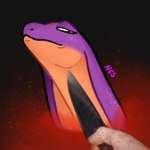 anthro countershading disembodied_hand duo female female_focus humor knife long_neck purple_body real snake_hood solo_focus threatening threatening_with_weapon weapon ncs knife_cat smug_cat keeshee cobra lamarian reptile scalie snake 1:1 2020 hi_res meme signature