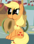 apple big_eyes blonde_hair chewing clothing cowboy_hat cutie_mark female feral food freckles fruit green_eyes hair hat headgear headwear long_hair om_nom_nom plant ponytail sitting solo tail keanno friendship_is_magic hasbro my_little_pony applejack_(mlp) earth_pony equid equine horse mammal pony 2012 animated short_playtime