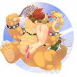 1:1 2016 anthro bare_shoulders blonde_hair blue_eyes blush bowser butt carrying_another clothing crown duo female footwear hair headgear hi_res horn human jewelry koopa long_hair male mammal mario_bros nintendo open_mouth panties ponytail princess_peach red_eyes red_hair scalie shell shoulder_carry spikes sport tennis underwear zabumaku