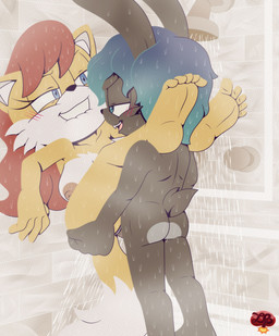 5_fingers 5_toes anthro anthro_on_anthro anthro_penetrated anthro_penetrating anthro_penetrating_anthro areola bite biting_lip biting_own_lip blush breasts butt duo feet female female_penetrated fingers from_front_position fur genitals hair humanoid_feet looking_pleasured male male/female male_penetrating male_penetrating_female narrowed_eyes nipples nude open_mouth penetration penile penile_penetration penis plantigrade self_bite sex shower shower_sex smile soles stand_and_carry_position standing standing_sex tail teeth toes vaginal vaginal_penetration vulva wet ladycherrybomba archie_comics sega sonic_the_hedgehog_(archie) sonic_the_hedgehog_(comics) sonic_the_hedgehog_(series) rosemary_prower canid canine fox lagomorph leporid mammal rabbit digital_media_(artwork) hi_res