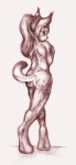 anthro biped breasts butt covering covering_breasts covering_self ear_piercing female freckles hair looking_at_viewer looking_back nude piercing ponytail raised_tail shy simple_background solo spots standing tail anakuro ana_(anakuro) domestic_cat felid feline felis iberian_lynx lynx mammal full-length_portrait graphite_(artwork) portrait traditional_media_(artwork)