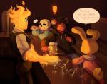 alcohol anthro bar beer beverage bodily_fluids bone clothed clothing container cup dialogue drinking_glass drunk eyewear female fire food glass glass_container glass_cup glasses group humor ketchup male skeleton substance_intoxication sweat text wine_glass trousled undertale undertale_(series) drunk_bun_(undertale) fan_character grillby sans_(undertale) animated_skeleton canid canine elemental_creature elemental_humanoid fire_creature fire_humanoid fox humanoid lagomorph leporid mammal monster rabbit undead english_text hi_res