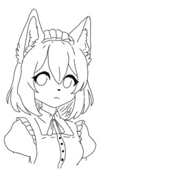 :3 clothing female inner_ear_fluff kemono maid_uniform smile solo topwear tuft uniform onnog 1:1 half-length_portrait line_art monochrome portrait sketch source_request