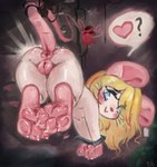 4_toes anthro anus ass_up bdsm blonde_hair blue_eyes blush bodily_fluids body_blush bondage bound bow_ribbon breasts butt butt_blush claws dangling dangling_arms dangling_legs dripping dripping_pussy feet female foot_focus fur genital_fluids genitals hair hindpaw long_hair looking_at_viewer looking_back looking_back_at_viewer micro nipples nude pawpads paws pink_anus pink_nipples pink_pawpads pink_paws pink_pussy plump_labia puffy_anus pussy rear_view smile smiling_at_viewer soles solo suspended_in_midair suspension suspension_bondage tail tail_anus tail_grab toe_claws toes vaginal_fluids white_body white_fur wrists_tied nihilochannel flummery mammal mouse murid murine rodent hi_res