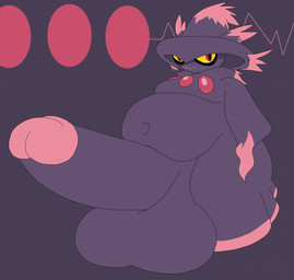 balls big_balls big_penis erection genitals huge_balls huge_penis hyper hyper_balls hyper_genitalia hyper_penis male overweight overweight_humanoid overweight_male penis simple_background solo standing noirbutt nintendo pokemon generation_4_pokemon ghost humanoid mismagius pokemon_(species) spirit hi_res