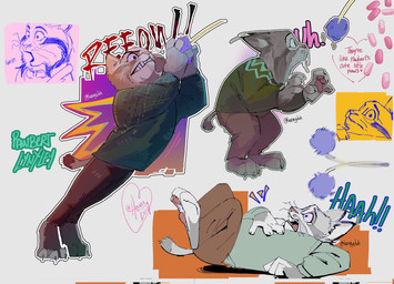 anthro bottomwear clothing dialogue fur grey_body grey_fur heart_symbol male pants solo sweater topwear hexeyduh disney zootopia pawbert_lynxley canada_lynx felid feline lynx mammal hi_res