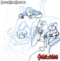 anthro controller cunnilingus female furniture game_controller gaming genitals group hair male male/female nude oral playing_video_game sex smile sofa vaginal vulva dark_nek0gami daigen_(dark_nek0gami) gami_cross grei mammal rodent