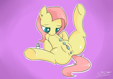 anal anal_masturbation anal_penetration anus female feral genitals masturbation penetration sex_toy simple_background solo tail toying_self vaginal vulva smogyday friendship_is_magic hasbro my_little_pony fluttershy_(mlp) equid equine horse mammal pony 2013 source_request