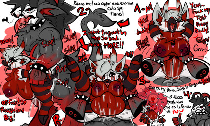abdominal_bulge amazon_position angry anthro arm_grab arm_warmers armwear ball_slap barbell_piercing belly belly_inflation black_body bodily_fluids bouncing_breasts bracelet breasts butt butt_slap cigarette clothing collar cum cum_in_vagina cum_inflation cum_inside cum_on_body directional_arrow doggystyle dominant duo fangs female from_behind_position fur genital_fluids grey_body grey_fur grey_nipples heart_symbol heat_(temperature) impregnation inflation jewelry knotting larger_dom leg_grab legwear male male/female moan nipple_barbell nipple_piercing nipples number ovum pattern_arm_warmers pattern_armwear pattern_clothing pattern_legwear pattern_thigh_highs penetration penile penile_penetration penis_in_vagina piercing pressed_against_pussy red_body red_fur rough_sex sex size_difference slap sperm_cell spiked_bracelet spiked_collar spikes steam striped_arm_warmers striped_armwear striped_clothing striped_legwear striped_thigh_highs stripes sweat sweaty_body sweaty_breasts sweaty_butt teeth text thigh_highs tongue tongue_out vaginal vaginal_penetration waist_grab wearing_collar roder_vasquez folfie_winter canid canine canis deer demon hybrid mammal wolf 5:3 digital_drawing_(artwork) digital_media_(artwork) hi_res spanish_text translated