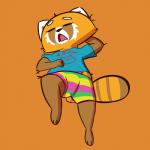 anthro barefoot biped clothed clothing eyelashes eyes_closed feet female open_mouth orange_background panties shirt simple_background sleeping solo topwear underwear gabbah aggretsuko sanrio retsuko ailurid mammal red_panda 1:1 hi_res