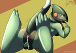 anthro anus bodily_fluids butt cum cum_in_ass cum_inside genital_fluids green_body green_skin looking_at_viewer male solo yunartsn nintendo pokemon cyclizar generation_9_pokemon pokemon_(species) reptile scalie absurd_res hi_res