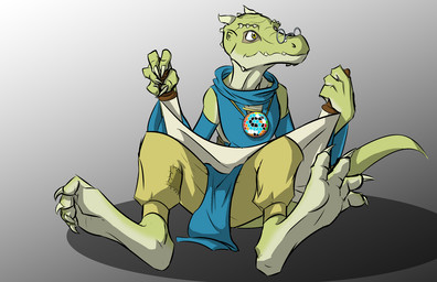 anthro barefoot biped claws clothed clothing digitigrade eyewear feet foot_focus glasses hindpaw horn jewelry male patch_(fabric) paws pendant scroll simple_background solo yellow_eyes oldkingkoal kobold reptile scalie 2012