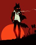 anthro biped bottomwear cigarette clothing eyewear male male_anthro necktie outside palm_tree pants plant shirt smoking solo sun sunglasses sunset topwear tree pierreperifel dreamworks the_bad_guys mr._wolf_(the_bad_guys) canid canine canis mammal wolf 4:5 hi_res official_art