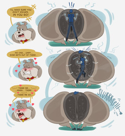 ambiguous_gender anal anal_vore anthro anus big_anus big_butt blush bodily_fluids butt clothing collar delivery_(commerce) delivery_employee duo hat headgear headwear huge_anus huge_butt hyper hyper_anus hyper_butt male male/male nude open_mouth pinned pinned_by_butt pinned_to_wall postal_carrier postal_delivery puffy_anus simple_background spiked_collar spikes steam steaming_body sweat tail text tongue vore lotolotl metro-goldwyn-mayer tom_and_jerry spike_bulldog bulldog canid canine canis domestic_dog humanoid mammal mastiff molosser digital_media_(artwork) english_text hi_res