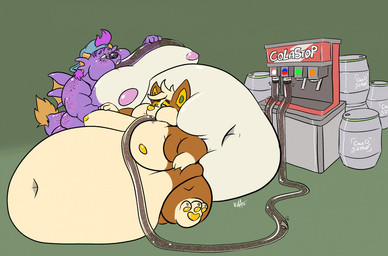 2_horns anthro backwards_baseball_cap backwards_hat baseball_cap belly belly_expansion belly_inflation beverage big_belly big_moobs big_nipples brown_body brown_fur clothing expansion freckles fur green_eyes hair hair_through_hat hat headgear headwear horn hose hose_in_mouth hose_inflation huge_belly hyper hyper_belly immobile inflation keg lidded_eyes liquid_inflation love_handles male moobs morbidly_obese morbidly_obese_anthro morbidly_obese_male navel nipples obese obese_anthro obese_male overweight overweight_anthro overweight_male purple_body purple_hair purple_nipples sitting soda soda_fountain soda_inflation solo tail tail_tuft tan_belly tuft weight_gain white_belly wings yellow_nipples khatoblepas nintendo pokemon jakob_(khatoblepas) yoyo_(lucasofthestars) generation_8_pokemon kaiju pokemon_(species) yamper 2022