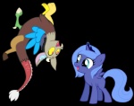 blue_eyes clothing crown dress duo fangs feathered_wings feathers female feral headgear horn male on_model quadruped simple_background tail tail_tuft teeth transparent_background tuft wings flausch-katzerl friendship_is_magic hasbro my_little_pony mythology discord_(mlp) princess_luna_(mlp) chimera draconequus equid equine mammal mythological_creature mythological_equine winged_unicorn alpha_channel