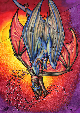 claws curved_horn day duo feral horn membrane_(anatomy) membranous_wings nude outside ridged_horn smile spines sun tail water wings natoli mythology dragon mythological_creature mythological_scalie scalie 2012 hi_res traditional_media_(artwork)
