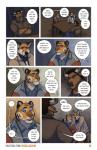 2017 anthro bovid bovine bradley_(kimmykun) canid canine cattle clothed clothing comic dialogue douglas_kim english_text facial_hair felid fox furniture group hi_res horn jackie_(kimmykun) male mammal nathan_(kimmykun) pantherine profanity purple_eyes scarf speech_bubble table text tiger url