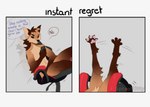 2023 anthro artist_name brown_body brown_fur canid canine cellphone dialogue electronics english_text falling fur holding_cellphone holding_object holding_phone male mammal maned_wolf nude pawpads phone pink_pawpads solo speech_bubble spraykitty text