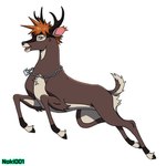 antlers blue_eyes brown_body brown_fur feral fur hair hooves horn jewelry lighter_belly male mid_air necklace open_mouth orange_hair short_tail simple_background smile solo tail white_background noki001 kingdom_hearts square_enix sora_(kingdom_hearts) deer mammal 1:1 hi_res