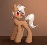 brown_body brown_fur equid fan_character feral fur hair hasbro hi_res male mammal my_little_pony queenbloodysky red_eyes simple_background solo standing white_hair