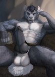 5_fingers abs anthro armpit_hair balls black_hair blue_eyes body_hair eyebrows eyelashes fingers fur genitals grey_body grey_fur hair knot looking_at_viewer male markings muscular muscular_anthro muscular_male penile_spines penis sitting smile solo spots spotted_body spotted_fur lynncore dolkar_embermane_(theunscforces) felid feline mammal 2021 digital_media_(artwork) hi_res