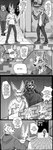 absurd_res angry anthro bear beastars brown_bear canid canine canis clothing coat creepy_face dialogue english_text eyewear fan_character glasses group hi_res hoodie hybrid knife lee_(greatlizardwizard) legoshi's_chimera_(beastars) male mammal missing_finger monochrome mugging profanity scar scared sunny_frostwolf text topwear trevor_(greatlizardwizard) trio ursine weapon wolf