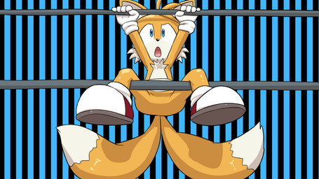 2_tails anthro bangs bars black_nose blue_eyes butt cheek_tuft chest_tuft clothing facial_tuft footwear fur gloves handwear male monobutt multi_tail multicolored_body multicolored_fur open_mouth orange_body orange_fur pattern_background shoes simple_background solo striped_background tail tan_body tan_fur tuft two_tone_body two_tone_fur young young_anthro young_male seen023hey sega sonic_the_hedgehog_(series) miles_prower canid canine fox mammal true_fox absurd_res hi_res