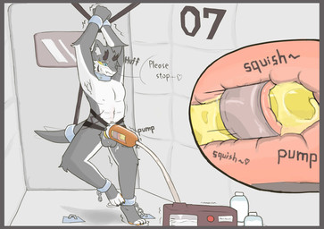 bodily_fluids border bound cum cum_collecting cum_in_container forced fur genital_fluids genitals grey_border machine male milking_machine penile penis penis_milking restraints solo text lyeponstan mythology dragon mythological_creature mythological_scalie scalie absurd_res english_text hi_res