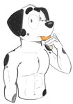 abs anthro black_body black_ears black_eyes black_fur black_nose black_spots eating eating_food food fur hair holding_food holding_object holding_popsicle looking_at_viewer male markings multicolored_body multicolored_fur muscular muscular_anthro muscular_male popsicle popsicle_in_mouth simple_background solo spots spotted_body spotted_fur standing two_tone_body two_tone_fur white_background white_body white_fur white_hair beargarbage bluey_(series) frank_(bluey) canid canine canis dalmatian domestic_dog mammal 2024 digital_media_(artwork)