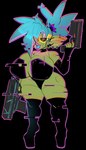 2024 5_fingers absurd_res bad_trigger_discipline big_breasts black_sclera blue_tongue boots breasts chromatic_aberration cleavage clothed clothing cyberpunk dual_wielding ear_piercing ear_ring female fingers footwear frazzle_filherbottom gauged_ear glitch goblin gun hair hair_over_eye hi_res high_heeled_boots high_heels holding_gun holding_object holding_ranged_weapon holding_weapon huge_breasts humanoid humanoid_pointy_ears legwear leotard lingerie lips lipstick makeup nerdbayne not_furry outline piercing pink_lipstick platform_boots platform_footwear pointy_nose ponytail ranged_weapon raygun red_eyes ring_piercing sharp_teeth shoes simple_background solo teddy_(clothing) teeth thick_lips thick_thighs thigh_boots thigh_highs tied_hair tongue visor weapon wide_hips