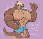 abs anthro areola athletic athletic_anthro athletic_male balls biceps big_areola big_balls big_pecs big_penis blonde_hair brown_body brown_fur dialogue fingers fur genitals hair hair_over_eyes huge_areola huge_balls long_tail male mostly_nude multicolored_body multicolored_fur muscular muscular_anthro muscular_male nipple_dip nipples open_mouth pecs penis purple_background simple_background smile solo tail tan_body tan_fur text tongue towel towel_around_waist towel_only two_tone_body two_tone_fur wet wet_body wet_fur joelasko my_bigger_boyfriend ocean_otter mammal mustelid otter 2023 digital_drawing_(artwork) digital_media_(artwork) english_text hi_res