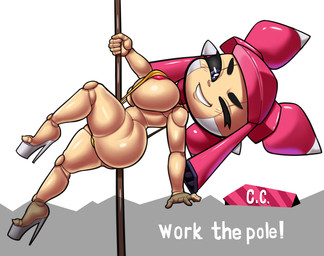 big_breasts bikini breasts butt clothed clothing dancing female footwear high_heels machine not_furry one-piece_swimsuit one_eye_closed pole pole_dancing shoes sling_bikini solo stripper_pole swimwear two-piece_swimsuit wink gray_impact cc_(scottfalco) robot absurd_res hi_res