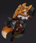 anthro arm_tuft armello belt canid canine cheek_tuft claws clothed clothing d6 dice digitigrade dipstick_tail dress elbow_tuft facial_tuft female fox fur fur_tuft gloves_(marking) grey_background jewelry league_of_geeks leg_markings magic_user mammal markings multicolored_tail neck_tuft necklace nevan12 orange_body orange_fur scarlet_(armello) shoulder_tuft simple_background socks_(marking) solo tail tail_markings tuft