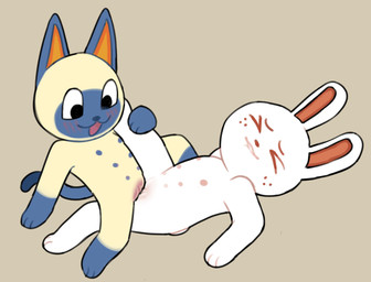 anthro blush blush_lines cartoon_freckles chibi clitoris duo female female/female freckled_face freckles genitals multi_nipple nipples nude sex tribadism vaginal vulva binkybnuuy animal_crossing nintendo mitzi_(animal_crossing) ruby_(animal_crossing) domestic_cat felid feline felis lagomorph leporid mammal rabbit