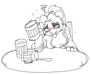 accessory ahegao alcohol anthro beverage biped blush breasts chair clothed clothing container cup dazed drunk female furniture hair hair_accessory hair_tie long_hair looking_pleasured one_breast_out open_clothing open_shirt open_topwear ponytail shirt simple_background sitting solo substance_intoxication table tongue tongue_out topwear white_background young young_anthro young_female gaehong blizzard_entertainment warcraft li_li_stormstout bear mammal pandaren 2017 black_and_white monochrome sketch